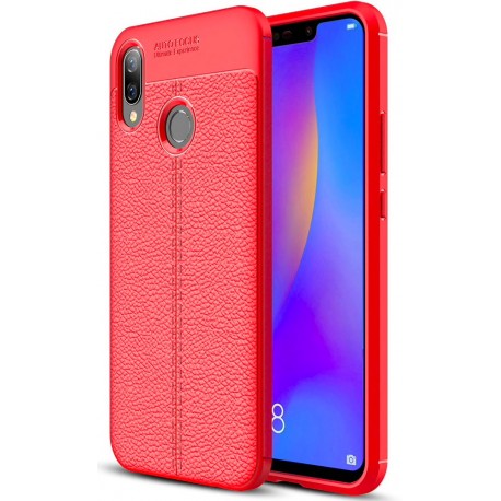 Etui Huawei P Smart Plus KARBON Case SKÓRA - Czerwone